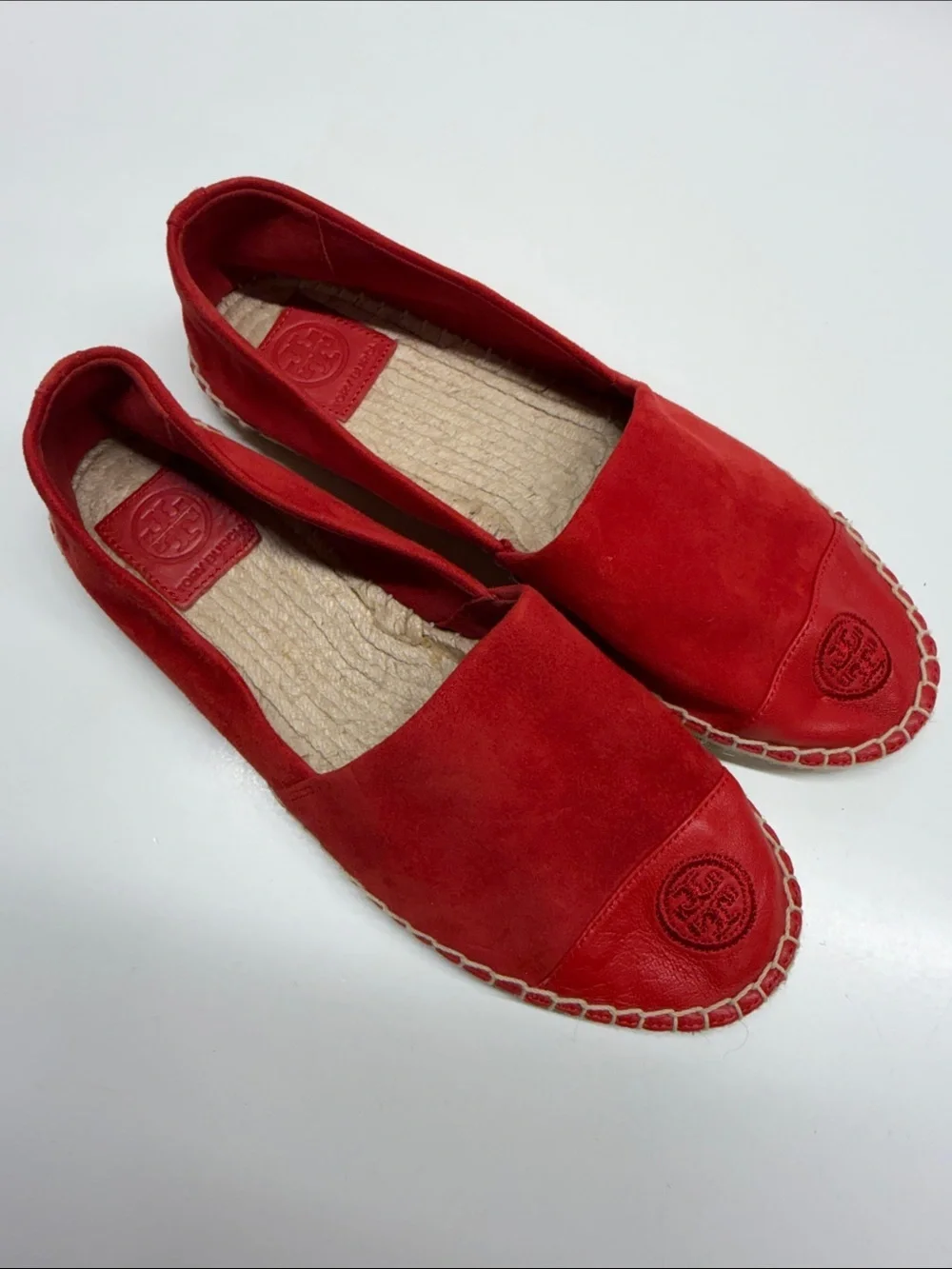 Tory Burch Colorblock Espadrilles Flats Shoes Slip On Suede Leather Red Size 8.5